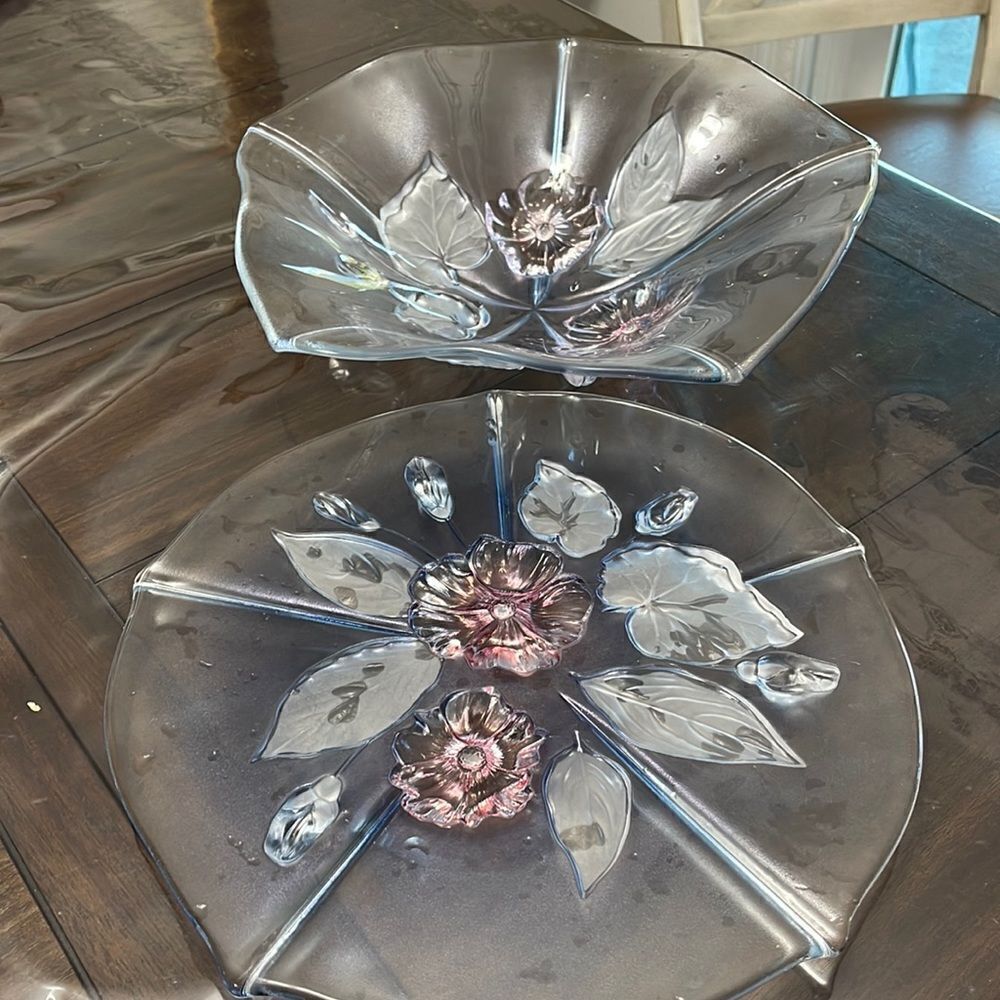 Mikasa  Walther Cristal  Floral Pastel Blue  Calypso13’1/2 Bowl.